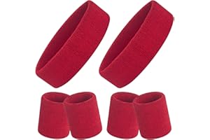 ONUPGO 6-częściowy zestaw opasek przeciwpotnych – w tym 2 szt. sportowych opasek na głowę i 4 szt. opasek sportowych na siłownię, do treningu i jogi, piłki nożnej, baseballu, koszykówki, piłki nożnej,