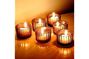 Vohocandle Brown Tea Light Holders Glass Set of 12, 5 x 3.5cm Small Votive Candle Holder Home Decor, Amber Tealight Holders (Brown)
