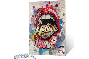 Tucocoo Painting by Numbers Kits for Adults and Kids - Lips Graffiti Sticking Out Tongue - DIY Oil Painting Digital on Canvas Wall Art Decoration Gift 16'' by 20''