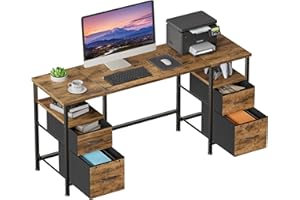 OYRREU 120x48cm Scrivania con 4 Cassetti in Tessuto, Scrivania Computer Ufficio PC Desk in Legno, Tavolo Scrivanie per ufficio Gaming Computer da Studio per il Lavoro e il Gioco a Casa