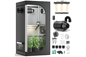 MINENICE Growzelt Komplettset mit M1500 LED Vollspektrum Grow Lampe 80x80x160cm Grow Tent 4" 215 CFM 3000RPM Ruhiges und Effizientes Belüftungssatz, 4-Gang-Lüfter, Hydroponics Indoor Growing Tent Set