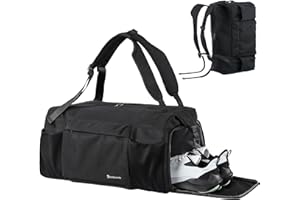 kookoomia Sporttasche Reisetasche Herren Damen 45L Sporttaschen Rucksack mit Schuhfach Nassfach Wasserdicht Gym Bag Sport Tasche Trainingstasche Fitness für Sport Reisen Schwimme Weekender- Schwarz