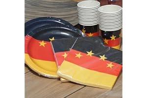 EinsSein Deutschland Pappgeschirr Party Set 88tlg. | Fußball Deutschland EM 2024 | 26x Pappteller 26x Pappbecher 36x Papier Servietten | Fanartikel für EM Einwegeschirr Grillparty | Kindergeburtstag