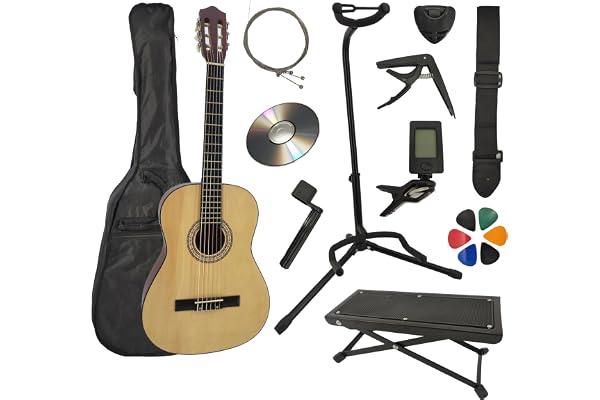 Pack Guitare Classique 4/4 (Adulte) 11 Accessoires Cour Vidéo et DVD (Naturel)