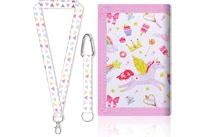 Febbya Cartera Monedero para Niñas,Rosa Carterascon Velcro y Cremallera Triple Pliegue Billetera Portátil con Cordón Ajustable Trifold Billeteras Regalos Cumpleaños Niños