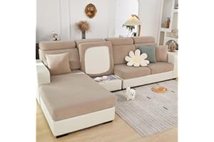 ShowyLive Copertura per Penisola, Copriseduta Divano Elasticizzato Fodera per Cuscino del Sedile del Divano, Coprisedile per Divano con Penisola - Alta Qualità & Lavabile (Tessuto, Cachi)