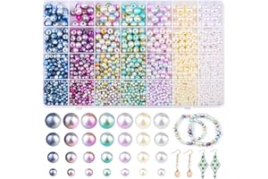 ANEZUS 2200 cuentas de perlas, cuentas de perlas multicolor de 4/6/8/10 mm, perlas sueltas para manualidades con agujeros para hacer joyas, pequeñas cuentas de relleno de perlas para manualidades, pulseras,