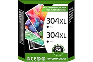 WASHOPE 304XL Ink Cartridges Black Replacement for HP 304 Ink Cartridge,304XL Printer Cartridges for Envy 5020 5010 5030 5032 5000 DeskJet 3720 2600 2633 2632 3760 3750 3762 2630 2620 2622,2-Black
