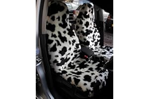 Carseatcover-UK Front Pair of Faux Fur Furry COW PRINT Car Seat Covers - Universal Fit - Suitable for Cars, Vans, MPV's SUV's