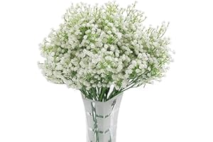 Homcomodar 12 Pack Artificial Flowers Babies Breath Flowers Fake Gypsophila Plants Bouquets For Wedding Home DIY Decoration (White)