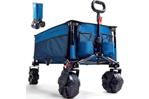 Timber Ridge Wózek ręczny, składany, szerokie opony, wózek transportowy z boczną kieszenią, uchwyt na kubek, regulowany uchwyt, wózek ogrodowy na każdy teren, na zewnątrz, kemping, ładowność 100 kg