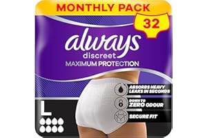 Always Discreet Maximum Protection Incontinence Pants | Secure, Curve-Hugging Fit | Size Large (UK 16-24), 32 Count (4 Packs of 8)
