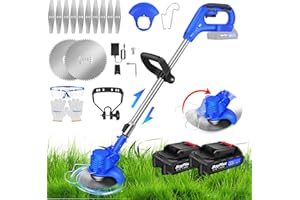 AUTOFU 21V Cordless Strimmer, Garden Strimmer Cordless with 2 x 1.5Ah Battery and Charger, Grass Strimmer Set with Height Adjustable, Cutting Speed 10000 RPM, Lightweight Power Tool for Lawn Yard Work, Blue