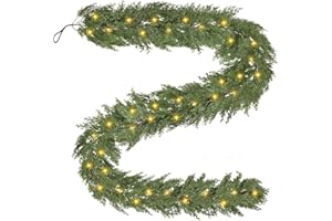 23GUANYI 180 cm Fir Garland with Lighting, 100% PVC 4 m 60 LEDs Christmas Garland Fairy Lights with Timer 8 Modes, 290 Tips Fir Garland Artificial Like Real Green Christmas Decoration for Stairs Mantle