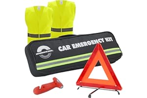 WORKKOOL Auto Notfall Kit mit Warndreieck Warnweste und Notfallhammer, Sicherheitsdreieck und Sicherheitsweste fensterbrecher und Sicherheits gurtschneider fürs Auto, Bus, PKW, LKW 4 im 1-Set mit Tragetasche