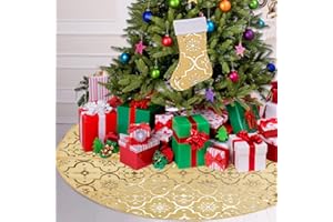 GEEKEO Falda Arbol Navidad 120cm con Medias de Navidad Grande Alfombra Arbol de Navidad Cubre Pie Arbol Navidad con Copo de Nieve Oro para Decoracion Navidad Arbol, Navidad Casa Decoración(Oro)