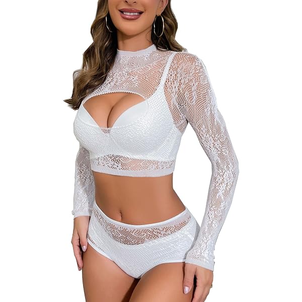 Lingerie Femme NLAND - Robe Résille Transparente - Babydoll Sexy - Dentelle - Nuisette Pyjama