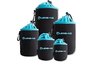 LENS-AID Neoprenowa torba na soczewki polarową wyściółką w zestawie lub pojedynczo.Torba na soczewki Etui do ochrony obiektywu, lampy błyskowej, monitora,akcesoriów do aparatu - zestaw 5 (XS,S,M,L,XL)