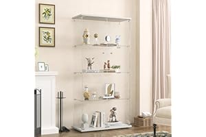 BPKADHY Vitrine,Vitrine en Verre de 164 cm,4 Couches avec 2 Porte et Serrure,Armoire de Collection Moderne en Verre,Armoire de Rangement en Verre Debout pour Salon,Chambre à Coucher, Bureau,Blanc