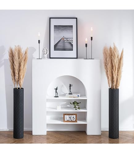 Bimiti Bodenvase Set Aus Metall - 3 Vasen (68/51/41 Cm), Schwarz Matt, Für Wohnzimmer & Deko