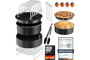 ‎UNBOX UNBOX Heißluftfritteuse Zubehör 15-teilig für Philips 2000-Serie 4,2L, COSORI 4,7L, Tefal 4,2L, Ninja 5,2L - Airfryer Zubehör mit Silikon Backform, Pizzablech, Grillrost - BPA-frei, inkl. E-Rezeptbuch