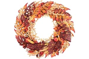 Larber Ghirlanda Autunnale per Porta,45 cm Ghirlande Autunnali con Mini Zucche Bacche Foglie Autunnali, Ghirlanda Autunno per Decorazione Porta Ingresso,Addobbi Autunno
