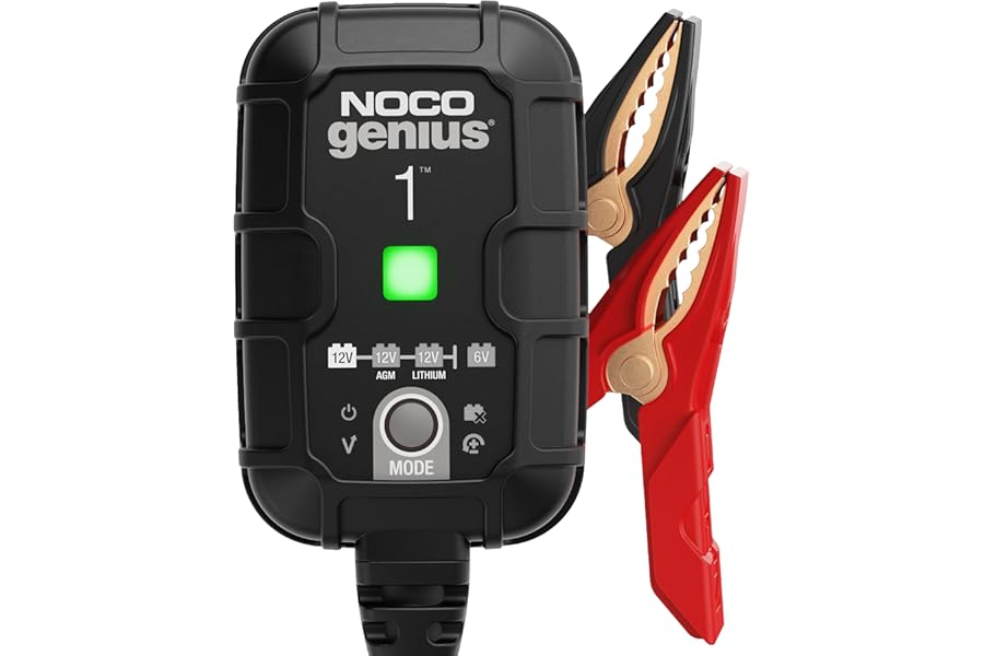 NOCO GENIUS1: 1A 6V/12V Smart Battery Charger – Automatic Maintainer, Trickle Charger & Desulfator with Overcharge Protection & Temperature Compensation – For Lead-Acid & Lithium Batteries