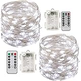 Led String Lights Battery Powered,[2 Pack] 100 LEDs 33ft Fairy String Lights Battery Operated Waterproof 8 Modes with Remote 