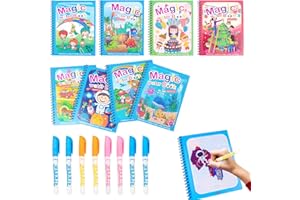 PIUESS Libro pintar con agua 8 pack con 8 piezas pluma de pintura de agua mágica reutilizable niños colorear al agua libro de imágenes educativo juguete para regalo para niños y niñas