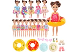 Festfun 19 Doll Clothes and Accessories 3 Sweet Dresses 6 Swimsuits 10 Accessories Glasses Hats Floatie Set for Dolls 6 Inch Doll Girl Gift