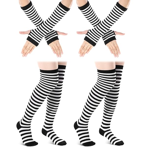 Armwarmers Vingerloze Handschoenen voor Vrouwen - Lange, Gebreide, Elastische Duimgat Gestreepte Handschoenen, Roze, Wit, Eén maat