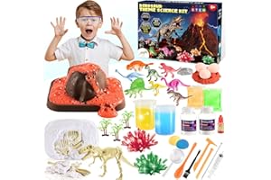 Gifitizi Experiences Scientifiques Enfants Jeux Enfant 6-14 Ans Cadeau Garcon 7-10 Ans Activites Manuelles pour Enfants Kit Scientifique Volcan en éruption Croissance Cristalline Fouille de Dinosaures