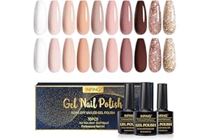 INPING Nude Gel Polish, 10 Colors Natural Bare Beige Apricot Wihte Dark Brown Nude Pink Glitter Nail Varnish Soak Off UV/LED for Women Home Wedding Nail Art Salon French Manicure Kit, Long Lasting