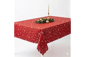 ‎DECOHOMETEXTIL HEIMTEXTILMANUFAKTUR Lurex Tischdecke Sterne Glitzer Weihnachten Christmas Rot Quadratisch 90 x 90 cm