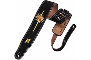 Nefelibata Golden Sun Sangle de guitare double couche en cuir de vachette bavarois avec rembourrage en mousse pour enfants, hommes et femmes, guitares acoustiques, basses et électriques 6,8 cm de