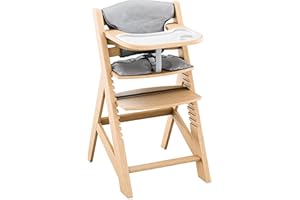 TULANO Morsel 40 | Kinderhochstuhl mit 3-Punkt-Gurt | Verstellbar & mitwachsend ab 6 Monaten bis 12 Jahren | Kombihochstuhl mit Schutzbügel und abnehmbarem Essbrett | Holz Natur