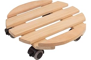 Metafranc Plant Roller Diameter 300 mm - 60 kg Load Capacity - Pine Plate - Natural - TPE Wheels with 4 Locks / Indoor Roller / Flower Roller / Transport Aid for Plants / 825220