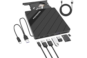 XMSJSIY External CD/DVD Drive for Laptop USB 3.0 Type-C Portable CD/DVD ROM +/-RW Drive Burner Writer Player Reader Disk Duplicator with USB 3.0/Type-C/SD/TF Card Ports 8 in 1 for Desktop PC Mac
