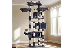 Hey-brother Drapak dla kota, 188 cm, drzewko do wspinaczki XXL z 2 dużymi platformami, 3 jaskinie, 2 kosze, pluszowe piłki i sizalowe drapaki, wielopoziomowy drapak dla kotów, szary dymny MPJ035-MG