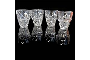 SHATCHI Lot de 4 verres à liqueur transparents en forme de tête de mort 3D pour Halloween