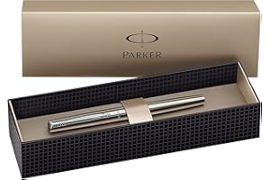 Parker S0161590 - Penna stilografica Jotter a cartucce, in acciaio INOX, spessore linea M, colore inchiostro: Blu