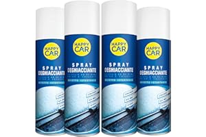 HappyCar - 4pz Deghiacciante Spray per Parabrezza, Sciogli Ghiaccio Auto, Elimina Istantaneamente Il Ghiaccio, Finestrini, Cerniere, Guarnizioni, Sblocca Serrature, 300ml