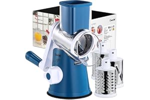 GEEDEL Grattugia per Formaggio Rotante, Affettatrice per Verdure con 3 Lame a Tamburo, Grattugia Rotante Facile da Pulire, Grattugia per Cucina 12 Volte più Veloce per Frutta e Verdura