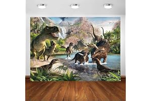 Avezano Toile de Fond Dinosaure pour garçon Décoration de fête d'anniversaire Bannière Fournitures de photomaton (2,1 x 1,5 m)