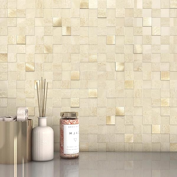 VAOVI Square Mosaic Tiles Self Adhesive Kitchen Splashback Wall Tiles,Marble  Bathroom Tile Stickers Fireplace Heat Resistant Shower Tiles Peel and Stick  Waterproof(Beige,5sheets) : Amazon.co.uk: DIY u0026 Tools