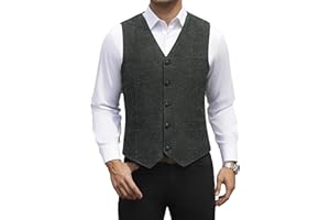 HISDERN Chaleco Traje Hombre Vintage Casual Chaleco Tweed de Lana Hombre para Boda Negocios con Bolsillos