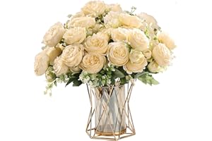 HNVNER 2 Bunches Artificial Peony, Peonia Seta Peonie Finte Realistiche Mazzi per Nozze, Casa, Composizioni floreali fai da te, Champagne