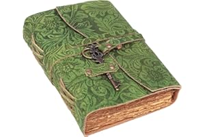 Saify Handicrafts Leather Journal - Antique Handmade Deckle Edge Vintage Paper Leather Bound Journal - Book of Shadows Journal - Leather Sketchbook - Drawing Journal - Great Gift (8x6 Inch)