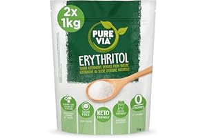 Pure Via Erythritol 2 X 1kg pack, Zero Calorie & Keto Friendly Sugar Alternative, Non-GMO Certified