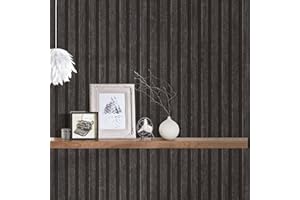 K&L Wall Art Papier peint aspect bois - Panneaux acoustiques 3D - Papier peint intissé - Aspect mur à lamelles - Noir